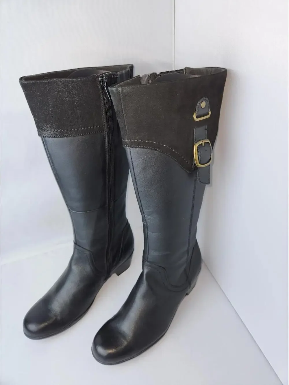 Clark's Marilyn Abby Black Leather Suede Knee-High Boots Size 8.5 M